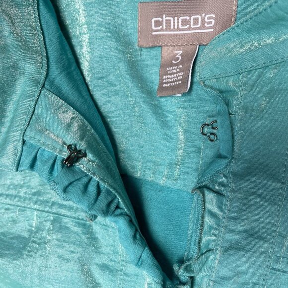 Chico's Women's Size 3 Blue 3/4 Sleeve Coat Jacket Lightweight Lined Ruffle Edge - Picture 5 of 9